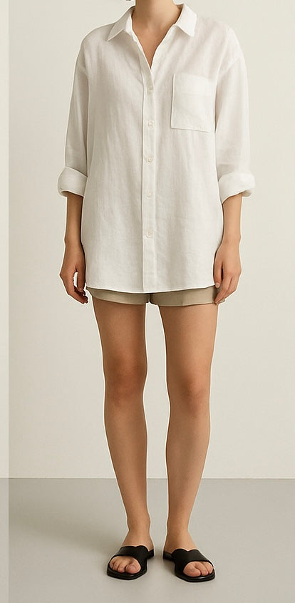 VSA Clothing Article 9024 Oversized Linen Shirt Crisp white